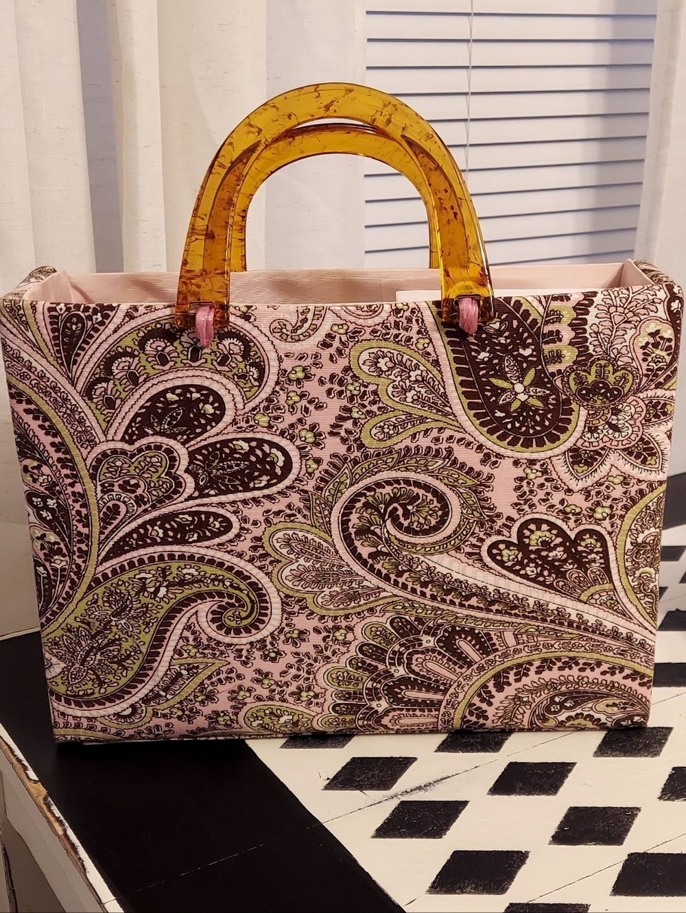Pink Paisley Tote Bag with Amber Handles